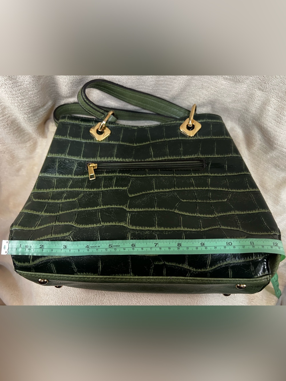 MKF Collection Vegan Leather Faux Croc Embossed Green Satchel Tote EUC - Picture 10 of 14